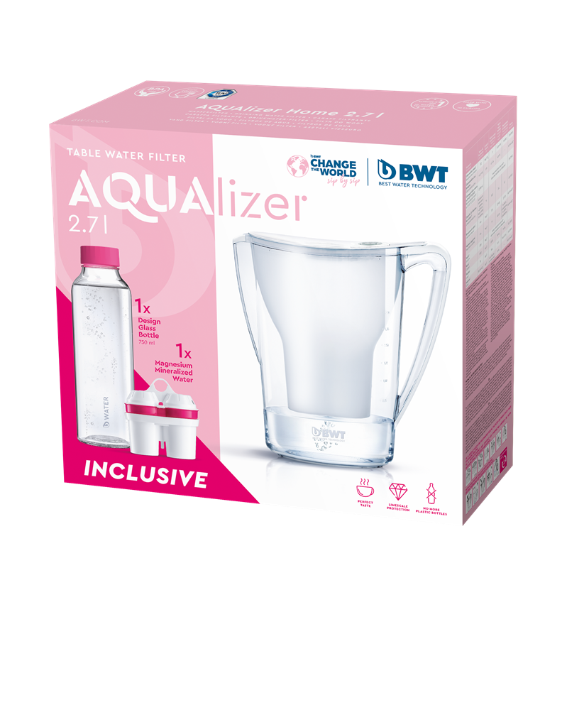 BWT Aqualizer Home 125626883 2,7l fehér vízszűrő kancsó + üvegkulacs