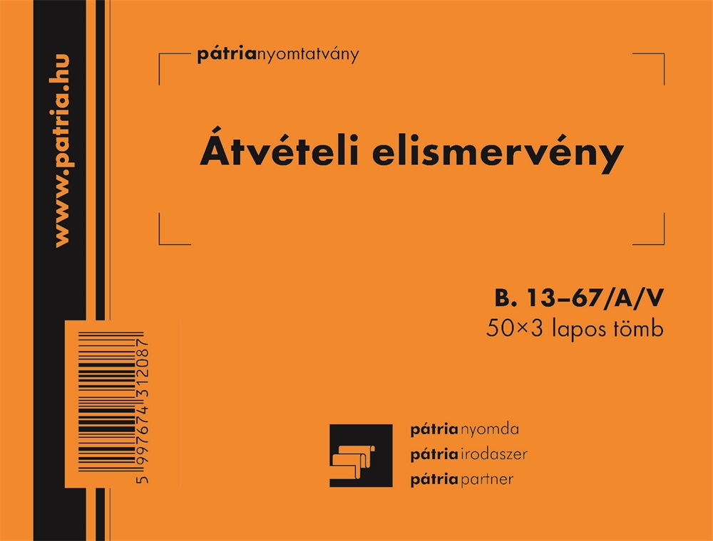 B.13-67/A/V A6 50x3lap fekvő "Átvételi elismervény" nyomtatvány