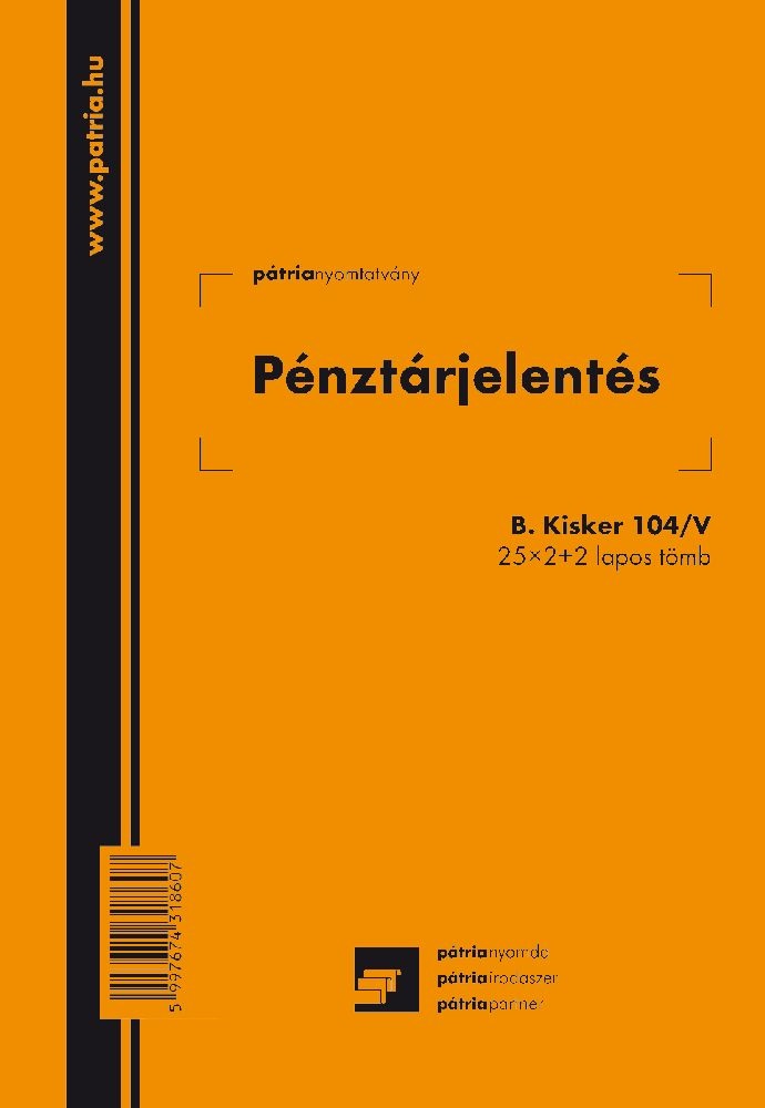B.KISKER.104/V A5 25x2+2 lapos álló pénztárjelentés nyomtatvány