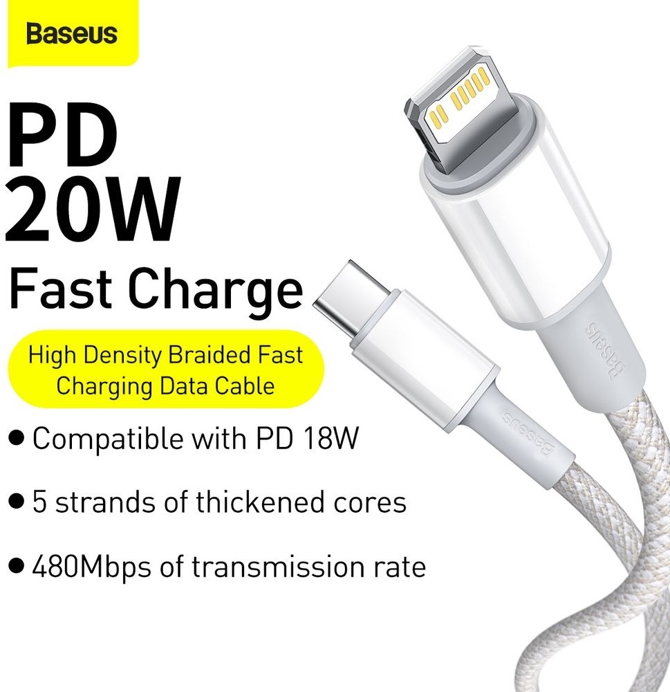 Baseus CATLGD-02 1m 20W fonott Type-C/Lightning fehér kábel
