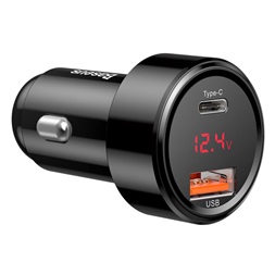 Baseus Magic Series 45W Type-C USB/QC USB digitális kijelzős fekete autós töltő