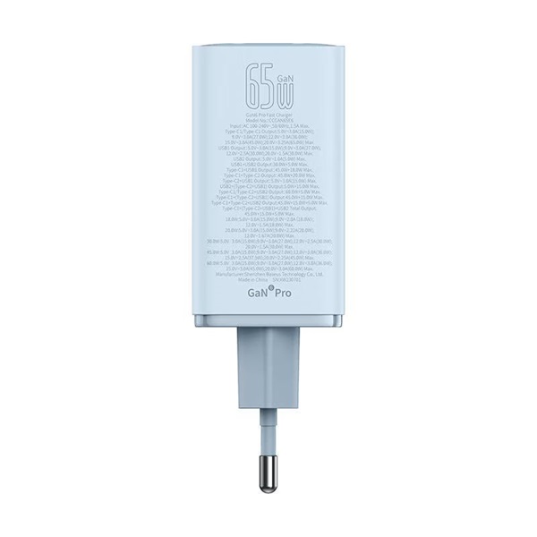 Baseus P10162705312-00 GaN6 Pro 100W EU kék gyorstöltő adapter 1m USB Type-C - Type-C kábellel