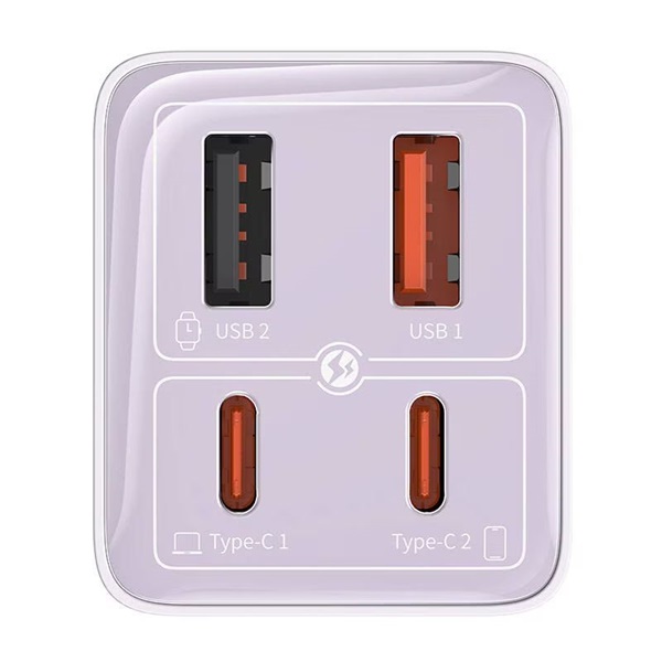 Baseus P10162705532-00 GaN6 Pro 100W EU lila gyorstöltő adapter 1m USB Type-C - Type-C kábellel