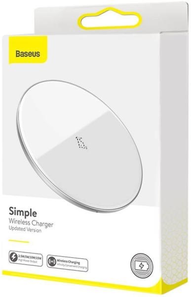 Baseus Simple 15W(Frissített verzió Type-C-hez) WXJK-B02 Fehér vezeték nélküli töltő