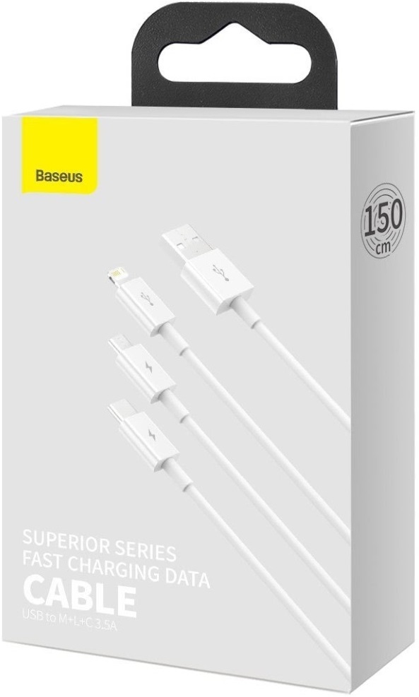 Baseus Superior Series Fast Charging 3,5A 1,2m USB-A - Lightning/Type-C/MicroUSB fehér háromágú kábel