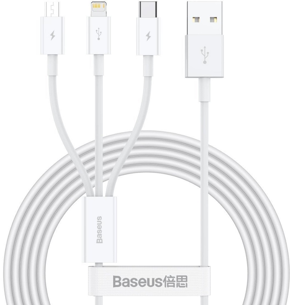 Baseus Superior Series Fast Charging 3,5A 1,2m USB-A - Lightning/Type-C/MicroUSB fehér háromágú kábel