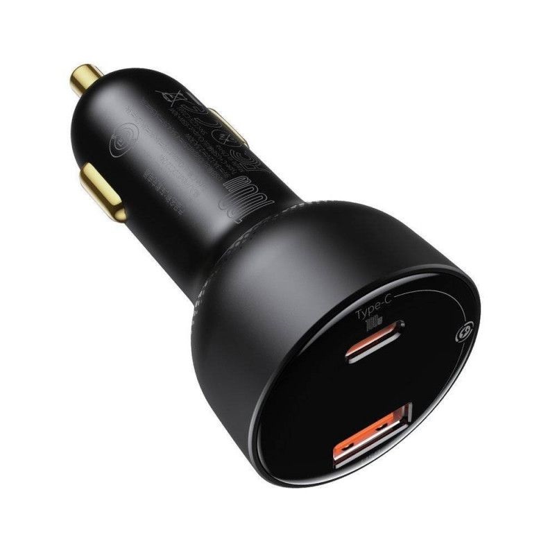 Baseus Superme Digital Display PPS 100W USB Type-A + USB Type-C fekete autós gyorstöltő + 100W 1m Type-C kábel