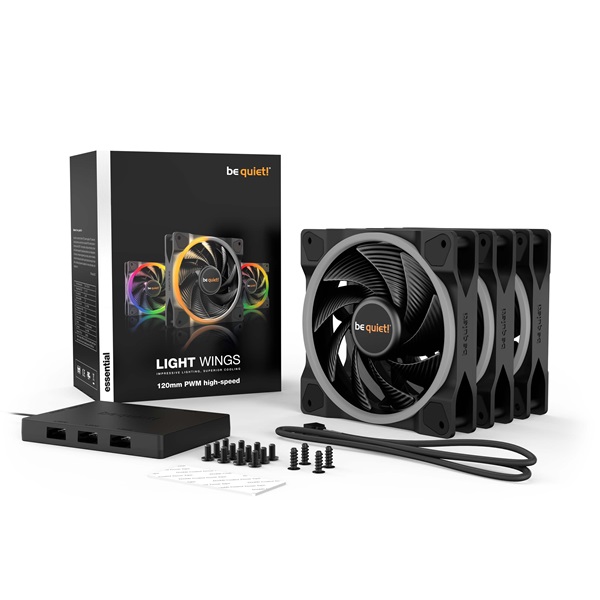 Be Quiet! LIGHT WINGS 3db nagy sebességű 120mm PWM ARGB fekete ventilátor