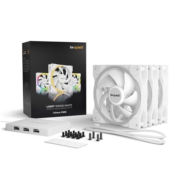 Be Quiet! LIGHT WINGS WHITE PWM Triple Pack (RGB, 1700rpm, 20,6dB) 120mm fehér ventilátor