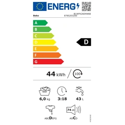 Beko B1WFK2604WEE fehér, elöltöltős, max.1000.ford., 6kg, mosógép