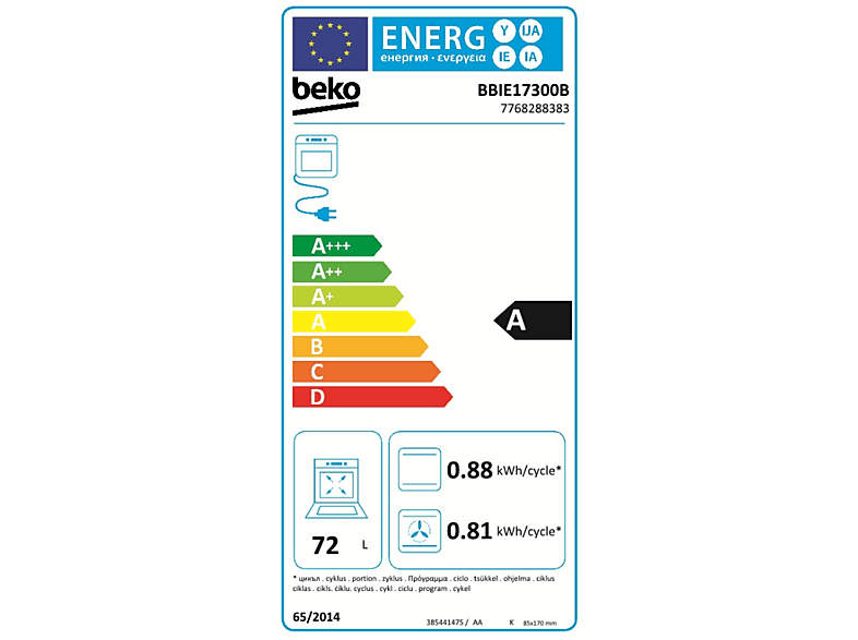 Beko BBIE17300B fekete, beépíthető, sütőtér: 72L, légkeverés, sütő