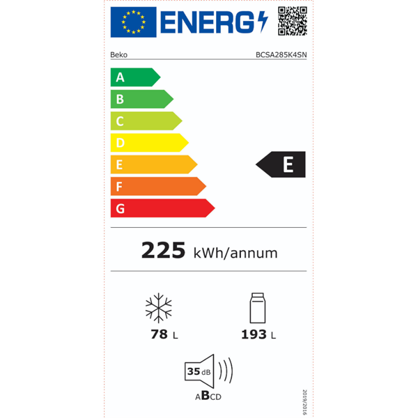 Beko BCSA285K4SN beépíthető alulfagyasztós hűtőszekrény