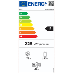 Beko BCSA285K4SN beépíthető alulfagyasztós hűtőszekrény