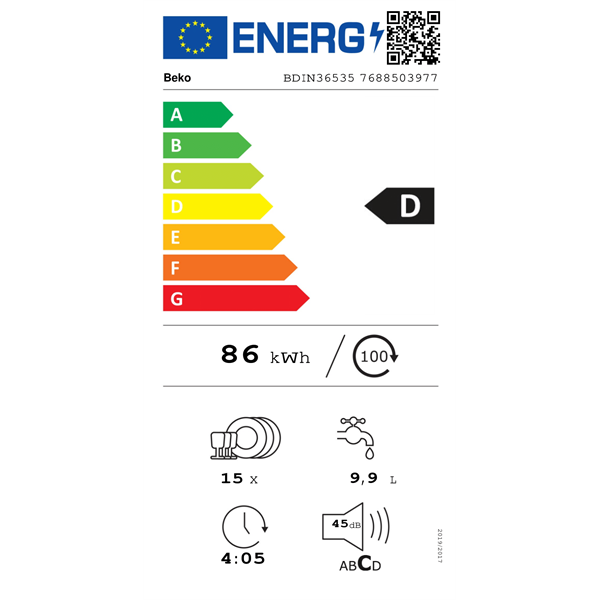 Beko BDIN36535 beépíthető 15 terítékes mosogatógép