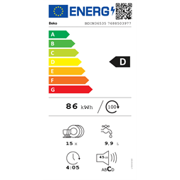 Beko BDIN36535 beépíthető 15 terítékes mosogatógép