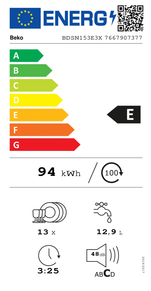Beko BDSN153E3X programok száma: 5, beépíthető, 13 terítékes mosogatógép 