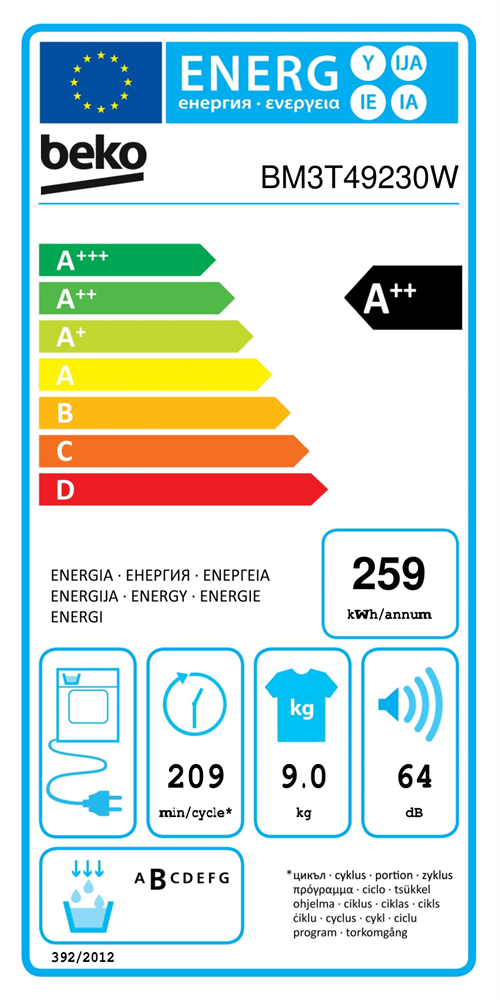 Beko BM3T49230W fehér, 9 kg, hőszivattyús, szárítógép