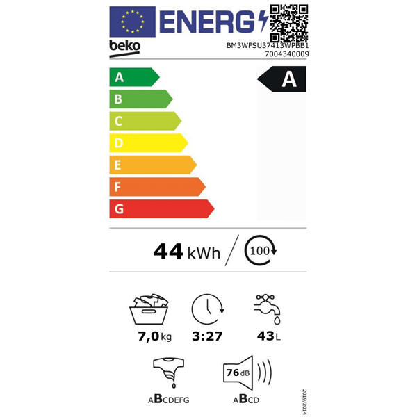 Beko BM3WFSU37413WPBB1 keskeny 7 kg elöltöltős mosógép