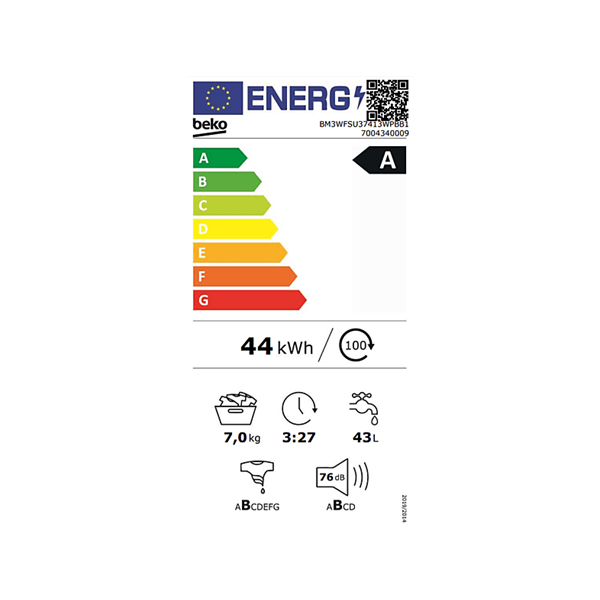 Beko BM3WFSU37413WPBB1 keskeny 7 kg elöltöltős mosógép