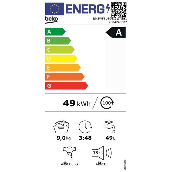 Beko BM3WFSU39413WPBB 9 kg elöltöltős mosógép
