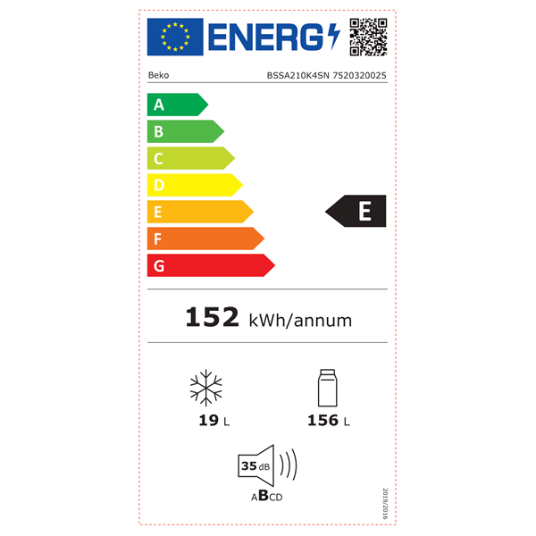 Beko BSSA210K4SN beépíthető egyajtós hűtőszekrény