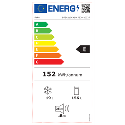 Beko BSSA210K4SN beépíthető egyajtós hűtőszekrény