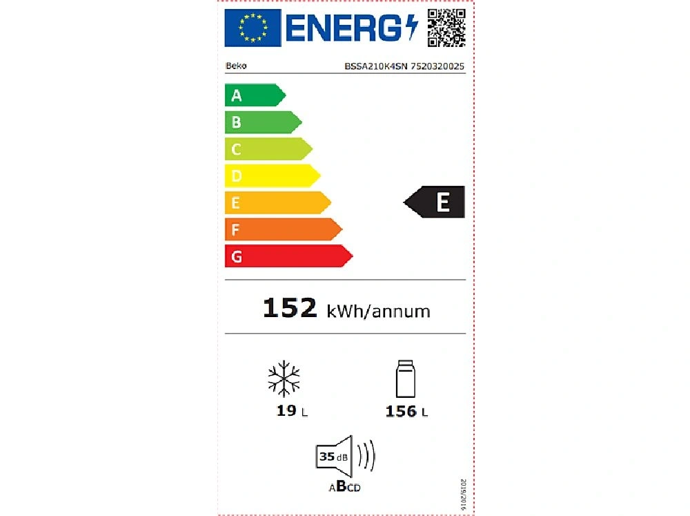 Beko BSSA210K4SN egyajtós, beépíthető, Hűtő:156L, Fagyasztó:19L, Minfrost hűtőszekrény (Újszerű)