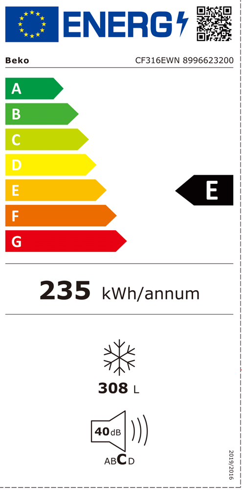 Beko CF316EWN fehér, Fagyasztó:308L, fagyasztóláda
