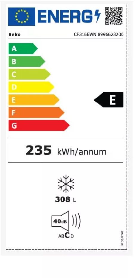 Beko CF316EWN fehér, Fagyasztó:308L, fagyasztóláda