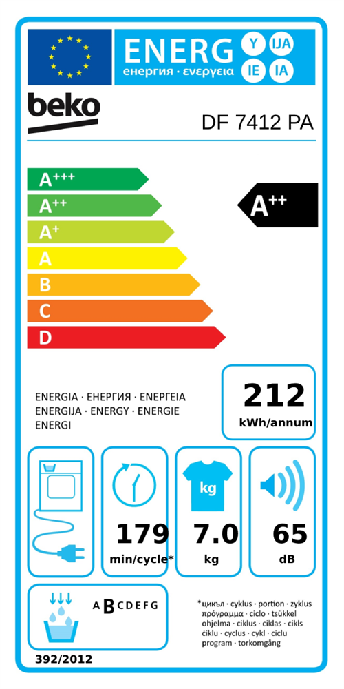 Beko DF7412PA fehér, 7 kg, hőszivattyús, szárítógép