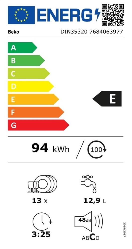 Beko DIN35320 programok száma: 5, beépíthető, 13 terítékes mosogatógép 