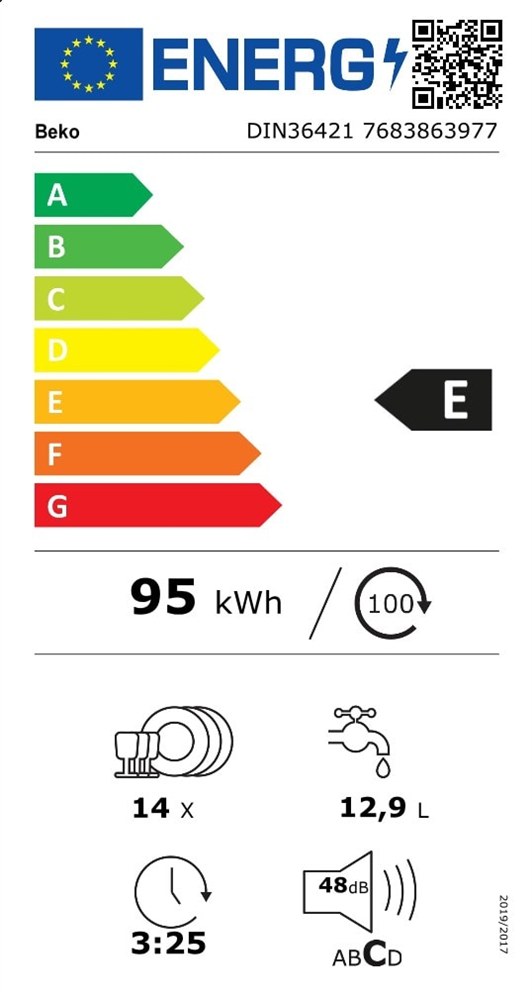 Beko DIN36421 programok száma: 6, beépíthető, 14 terítékes mosogatógép 