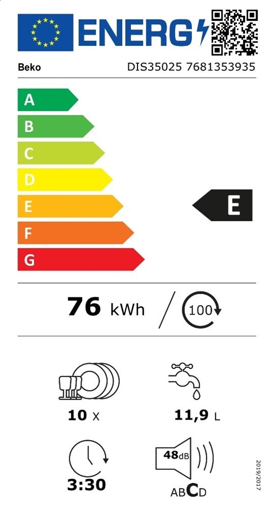 Beko DIS35025 programok száma: 5, keskeny beépíthető, 10 terítékes mosogatógép 