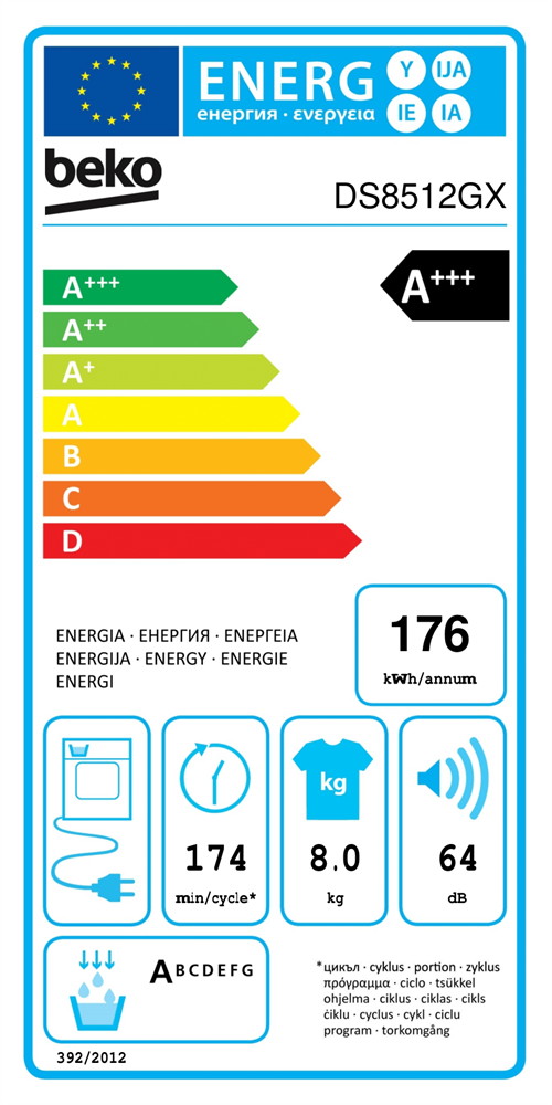 Beko DS8512GX fehér, 8 kg, hőszivattyús, szárítógép