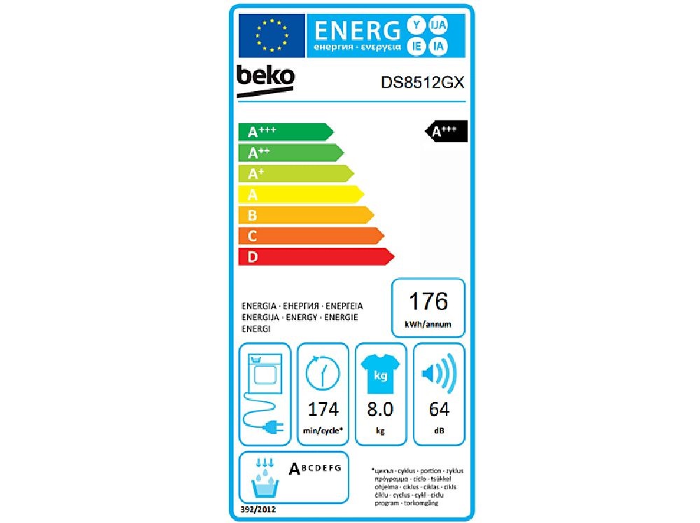Beko DS8512GX fehér, 8 kg, hőszivattyús, szárítógép
