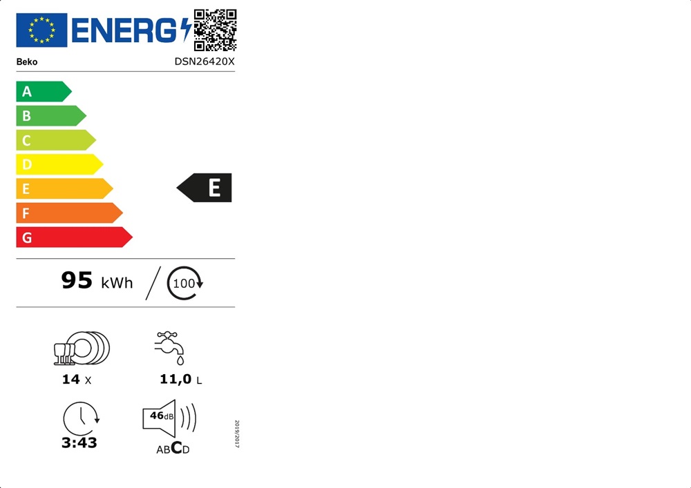 Beko DSN26420X programok száma: 6, beépíthető, 14 terítékes mosogatógép 