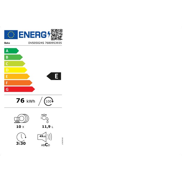 Beko DVS05024S keskeny 10 terítékes mosogatógép
