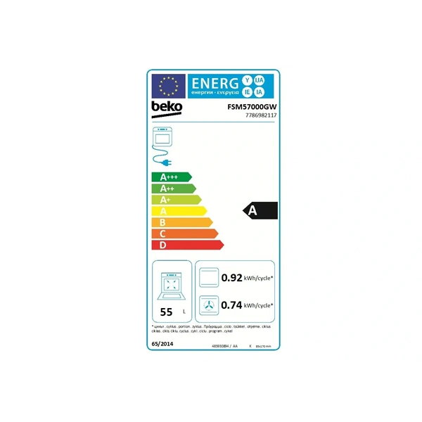 Beko FSM57000GW fehér, szabadonálló, kerámialapos, elektromos, főzőzóna: 4, sütő:55L, grill, tűzhely
