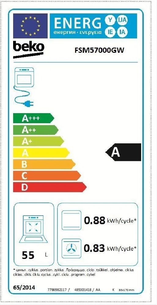 Beko FSM57000GW fehér, szabadonálló, kerámialapos, elektromos, főzőzóna: 4, sütő:55L, grill, tűzhely