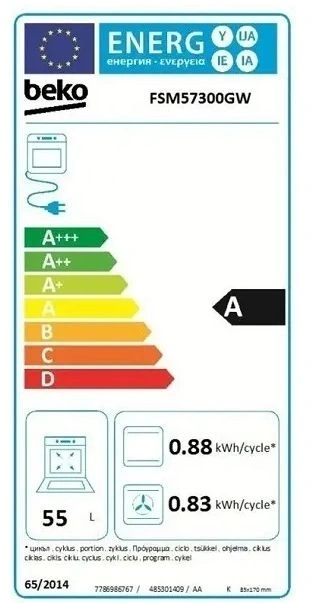 Beko FSM57300GW fehér, szabadonálló, kerámialapos, elektromos, főzőzóna: 4, sütő:55L, grill, tűzhely (Újszerű)