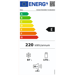Beko RCSA270K40WN alulfagyasztós hűtőszekrény