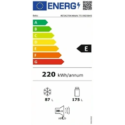 Beko RCSA270K40WN fehér, alulfagyasztós, Hűtő:175L, Fagyasztó:87L, hűtőszekrény (Újszerű)