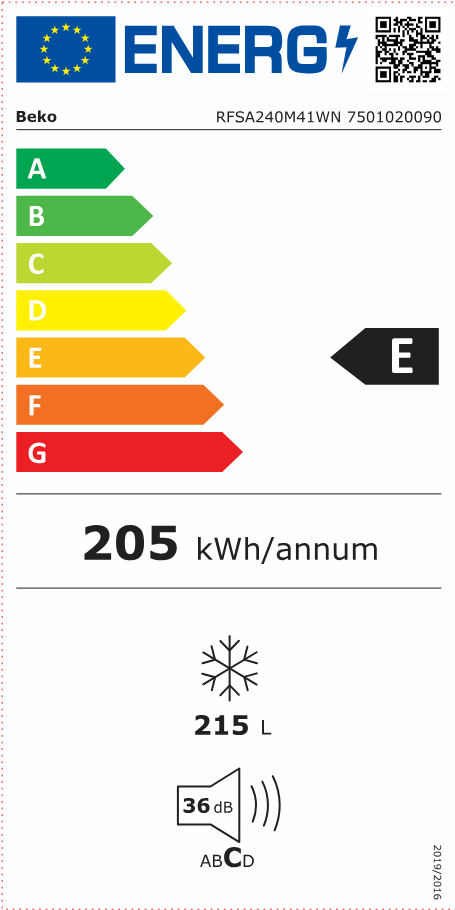 Beko RFSA240M41WN fehér, Fagyasztó:215L, fagyasztószekrény