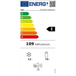 Beko TS190340N fehér, egyajtós, Hűtő:73L, Fagyasztó:12L, hűtőszekrény