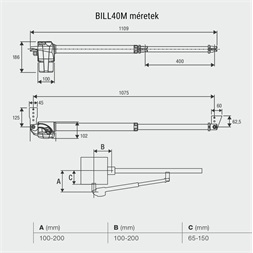 Beninca BILL-40M DX szárnyaskapu motor, önzáró, 400mm löket, max 3,5m-es szárny