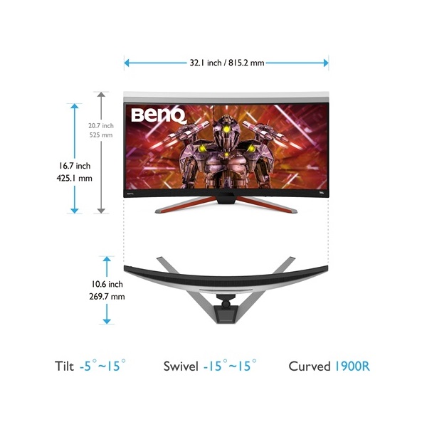 Benq 34" EX3415R MOBIUZ UWQHD IPS 144Hz DP/HDMI/USB ívelt szürke gamer monitor