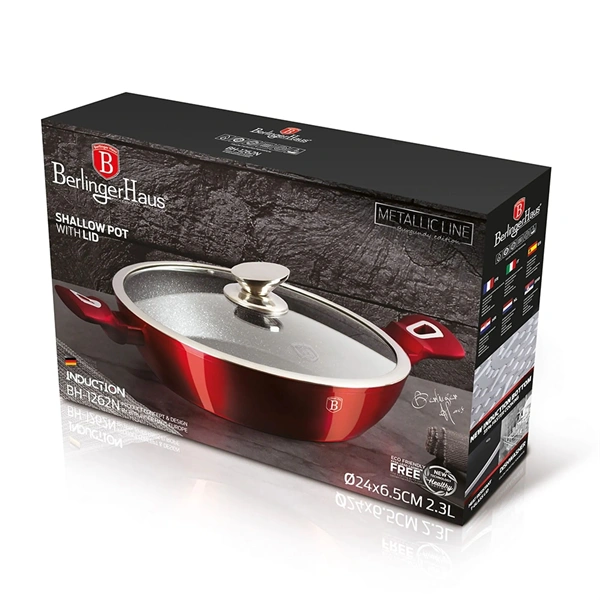 Berlinger Haus BH/1262N 24 cm Metallic Line Burgundy Edition fedővel, alacsony lábas