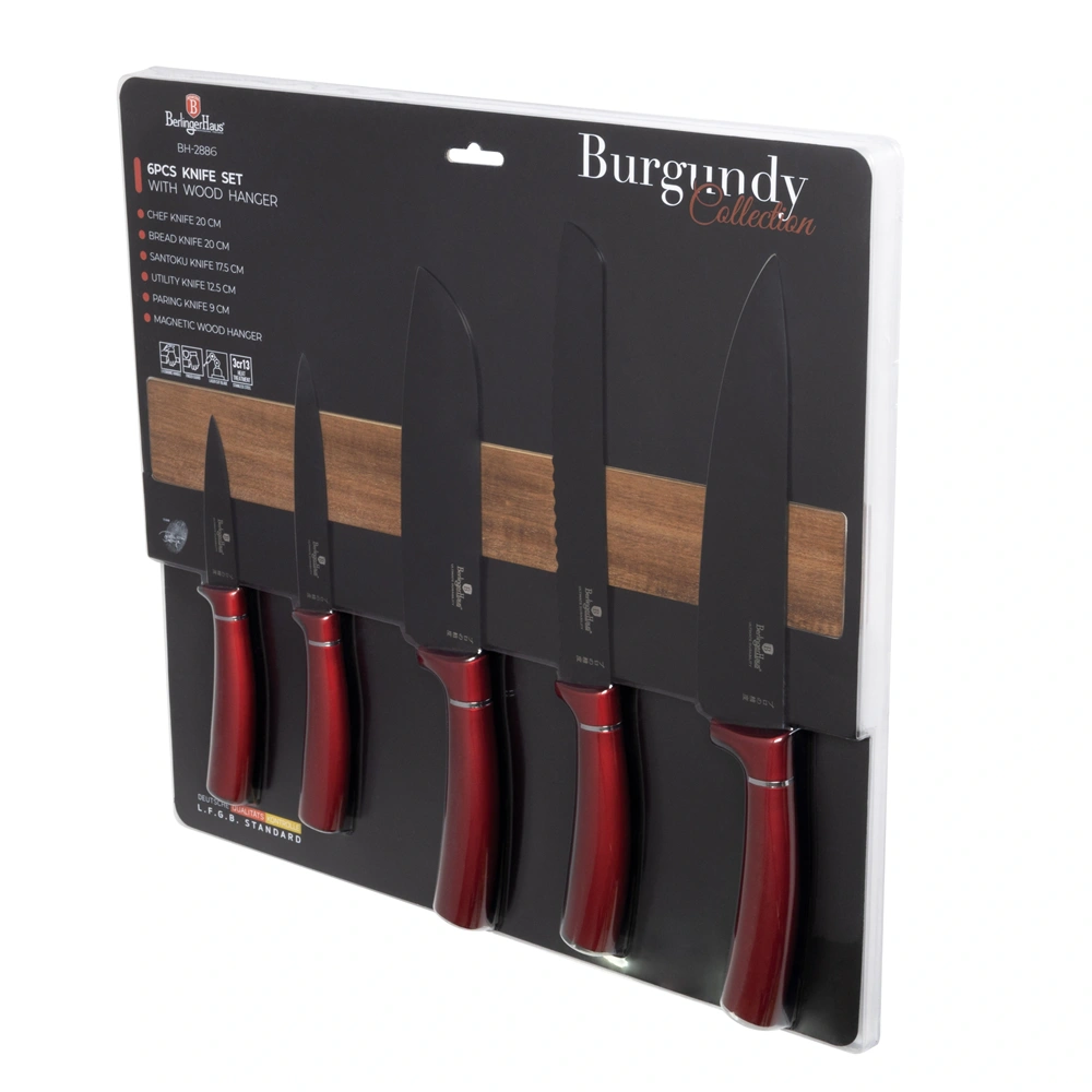 Berlinger Haus BH/2886 burgundi 6 részes késkészlet akácfa mágneses akasztóval