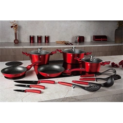 Berlinger Haus BH/7180 Metallic Line Burgundy Edition levehető nyéllel, 22 részes edénykészlet