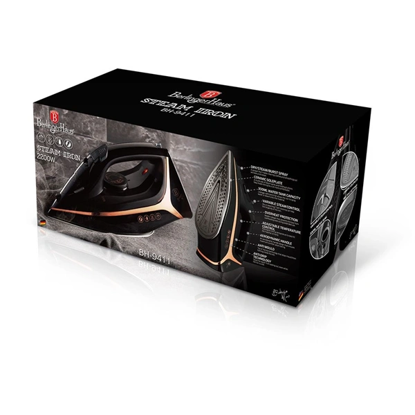 Berlinger Haus BH/9411 fekete -rózsaarany gőzölős vasaló